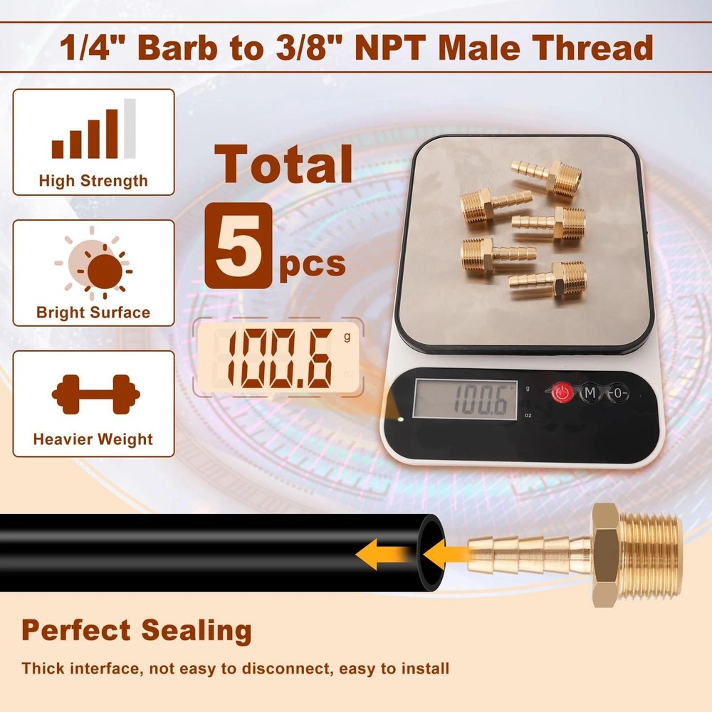 Fuel Line Adapter 5 x Adapter Brass Material /w Wide Application Scope 5pcs
