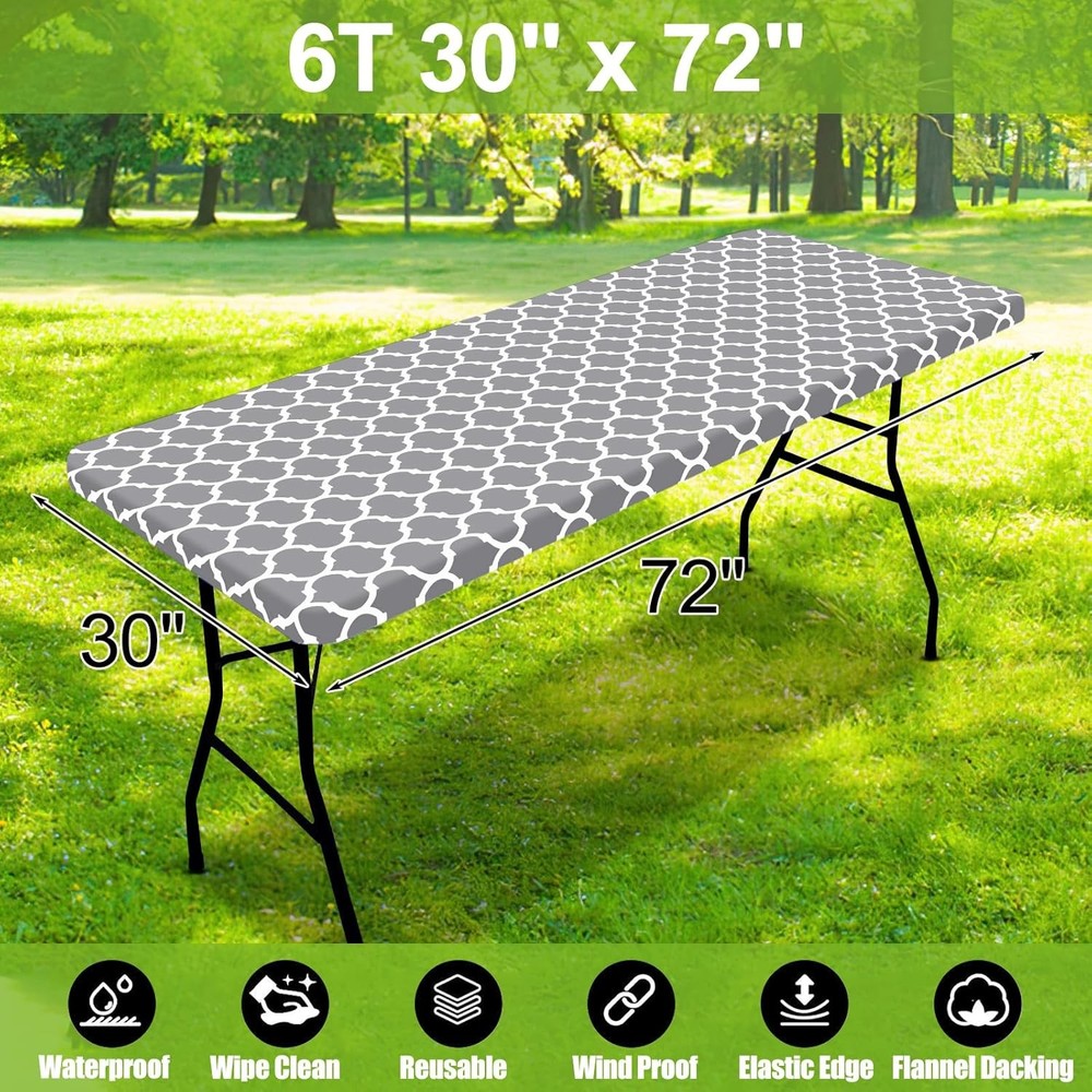 Smiry Rectangle Picnic Table Cover, Waterproof 72 x 30 (Rectangular), Grey
