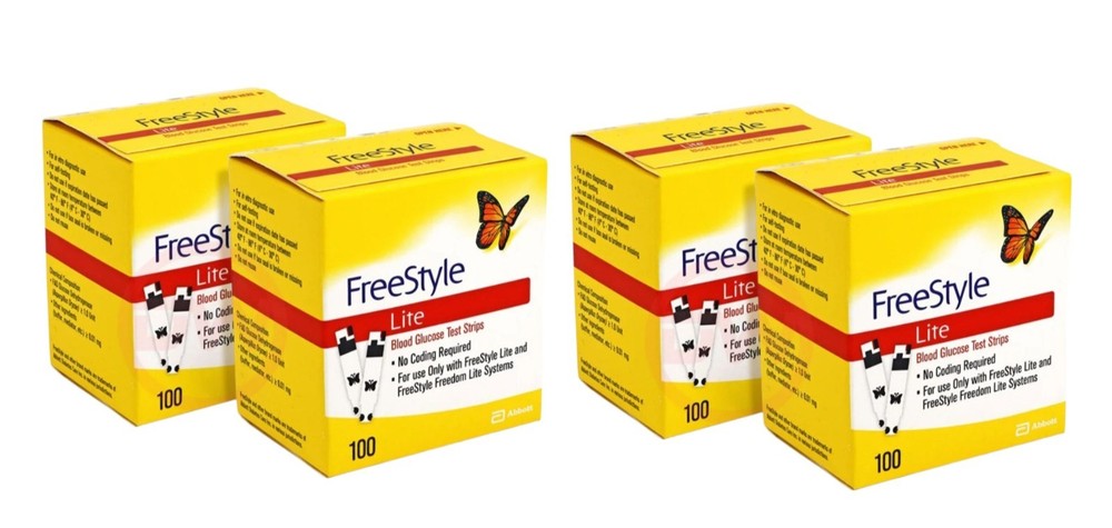 FreeStyle Lite Blood Glucose Test Strips 4 Boxes/400 Strips EXP 2026