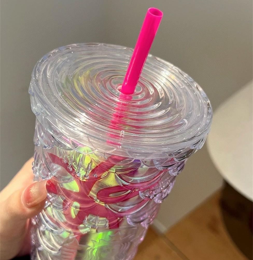 Summer Explosion Fish Scale Pattern Frozen Drink Cup Plastic Straw Cup Starbucks
