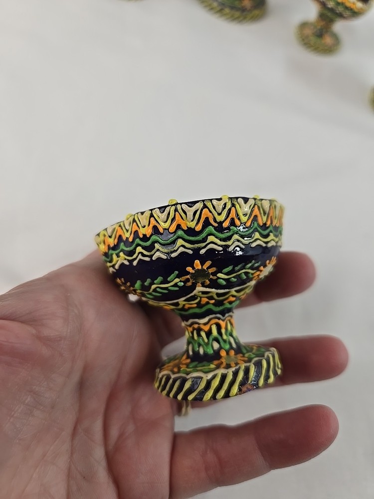 Minature Hand Painted Ceramic Pitcher And 4 Cups