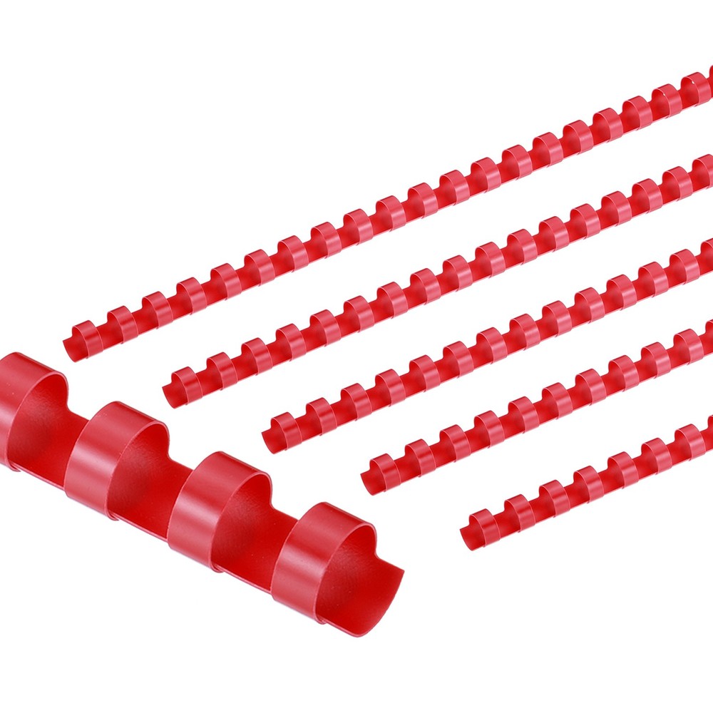 100Pcs 12mm (1/2") Plastic Binding Combs 90 Sheet Capacity 21 Rings, Red