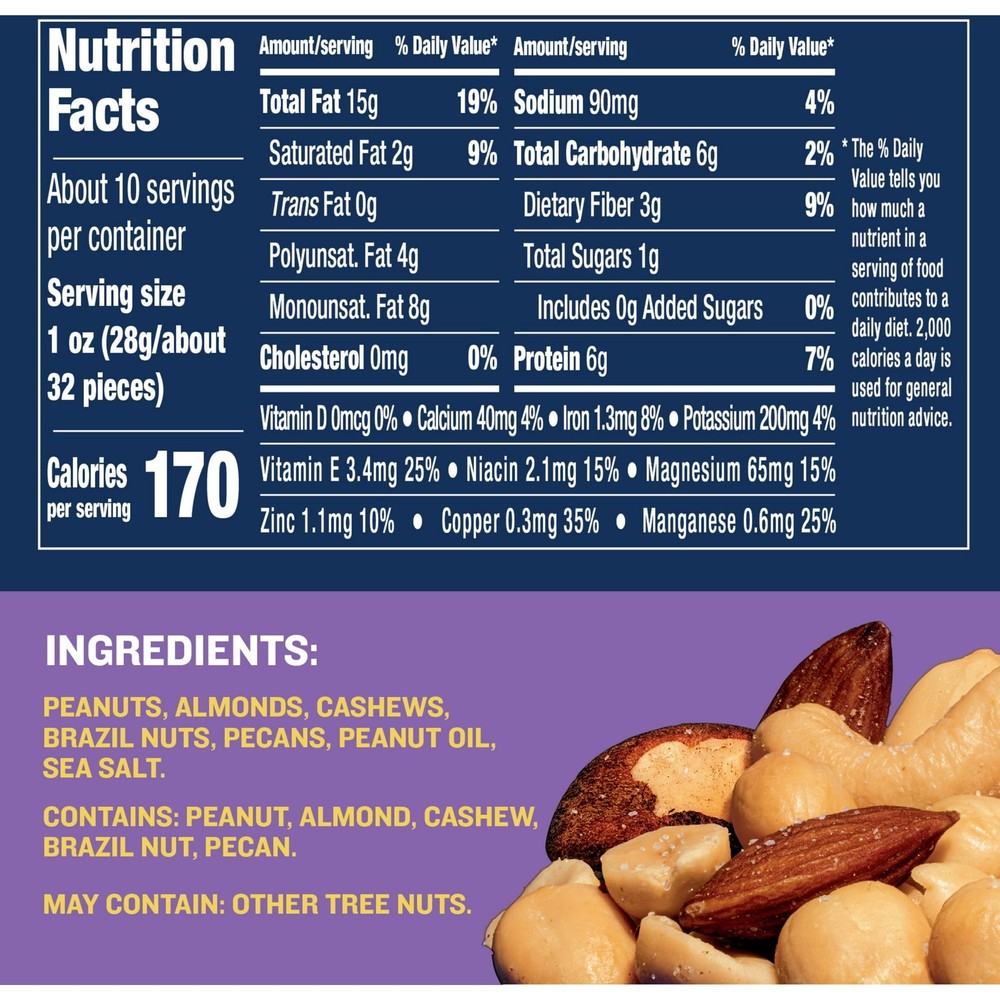 PLANTERS Salted Mixed Nuts, Party Snacks, Plant-Based Protein 10.3oz (2 Pack)
