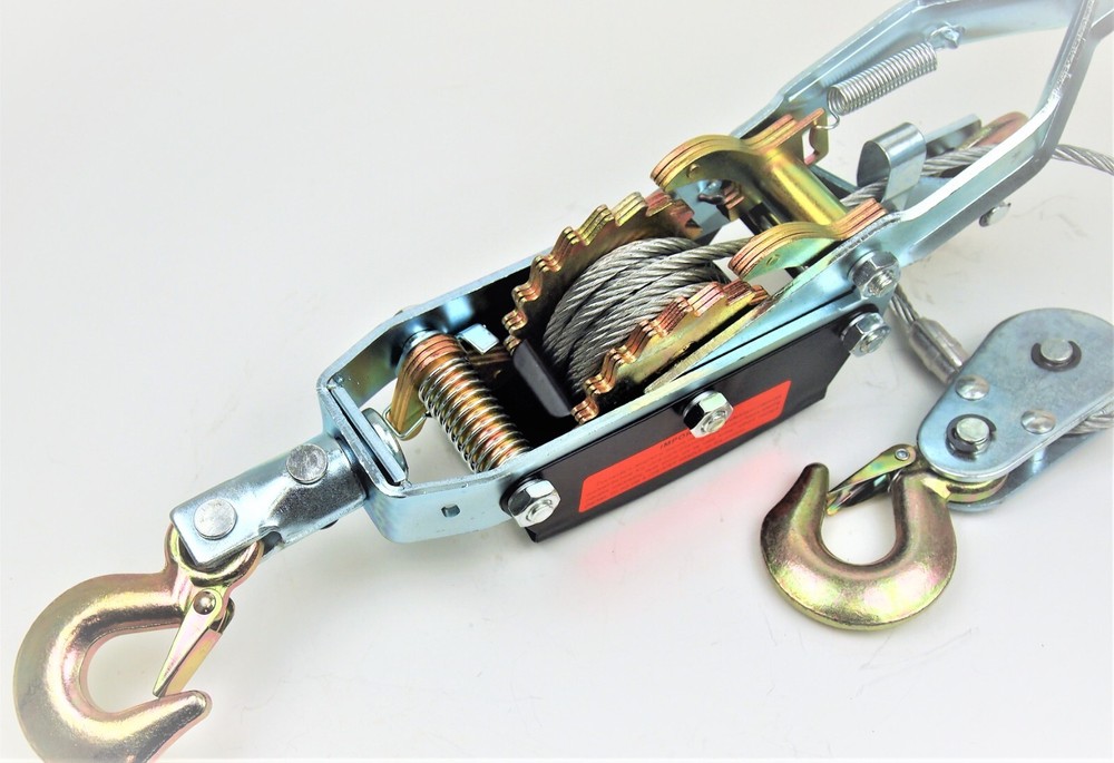 4 Ton H.D. Hand Cable Puller 3 Hooks Pulling Come A Long Gear Steel Cable