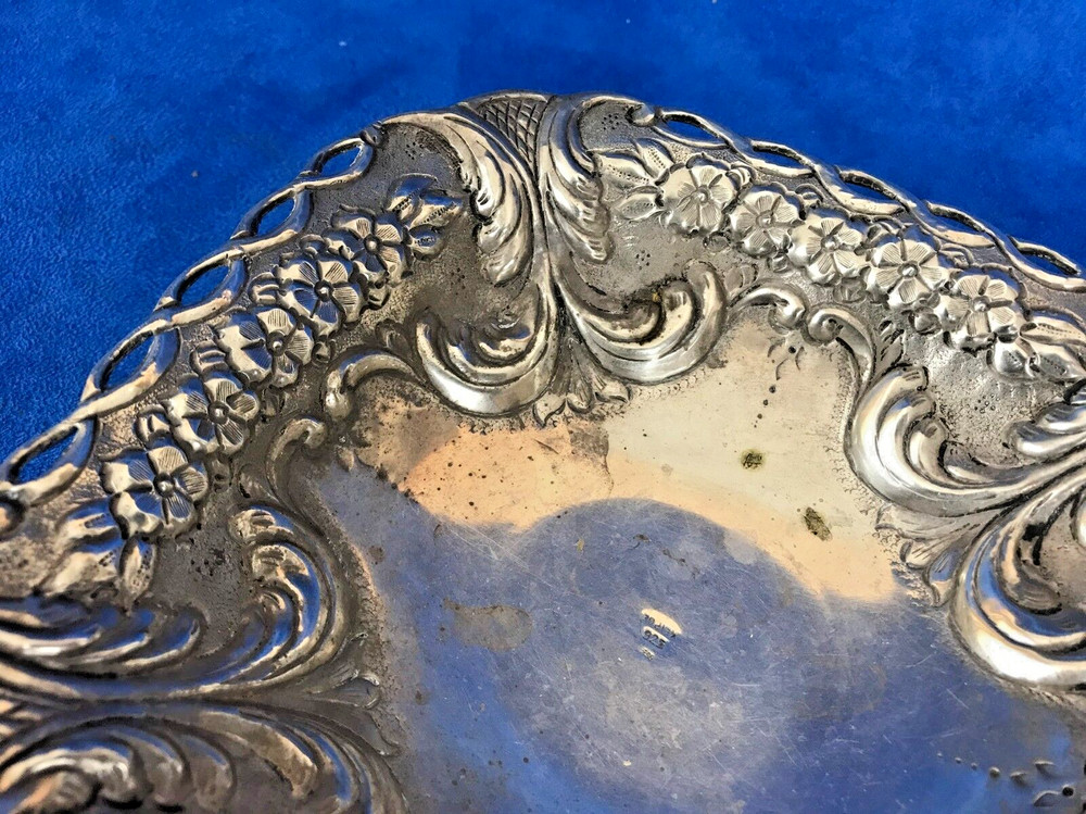 Vintage 925 Sterling Silver Repousse Footed Dish