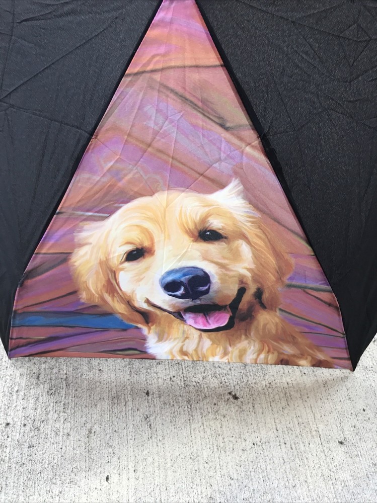 Golden Retriever Compact Umbrella - Never Used - Cute! 40” Coverage - Fast Ship