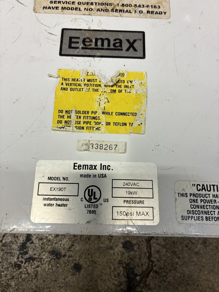 EEMAX EX190T Electric Tankless Water Heater 19kW - 240VAC - 150PSI MAX - Parts