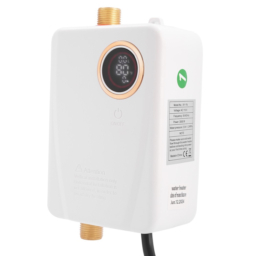 3KW Electric Tankless Water Heater Instant Hot Shower Kitchen Heater LED Display