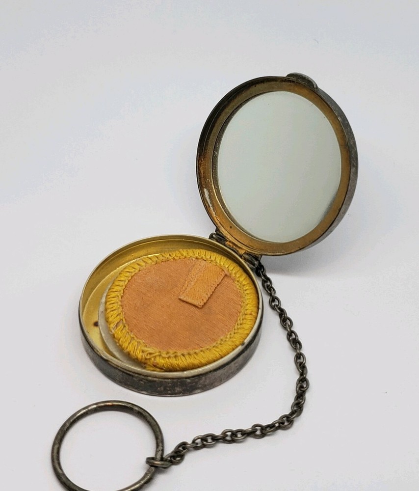 ANTIQUE STERLING SILVER MIRROR POWDER COMPACT BOX