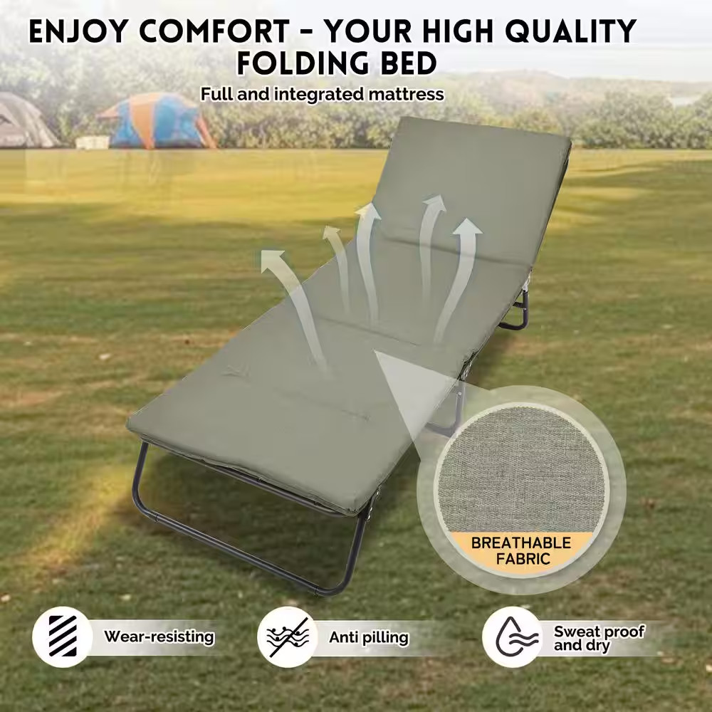 Folding Camping Cot for Adults, 5-Angle Adjustable Camping Cot Heavy Duty Outdoo