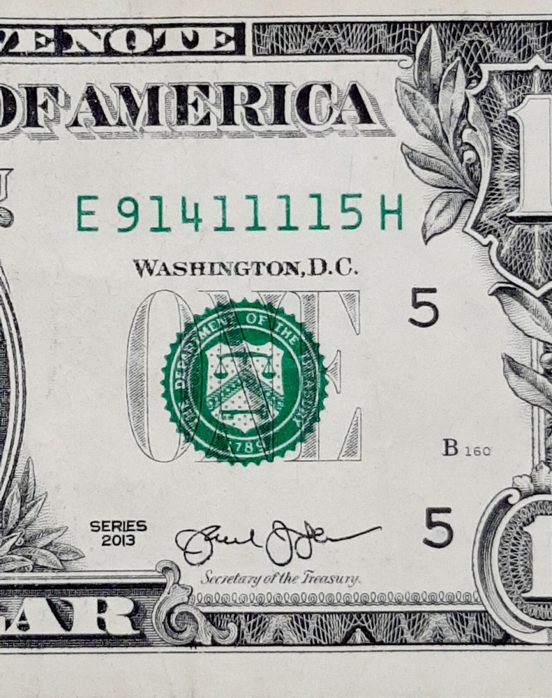 $1 BILL MULTIPLE ERRORS MISALIGNED,SERIAL NUMBER& SEAL SHIFT FAR DOWN ERROR FANC