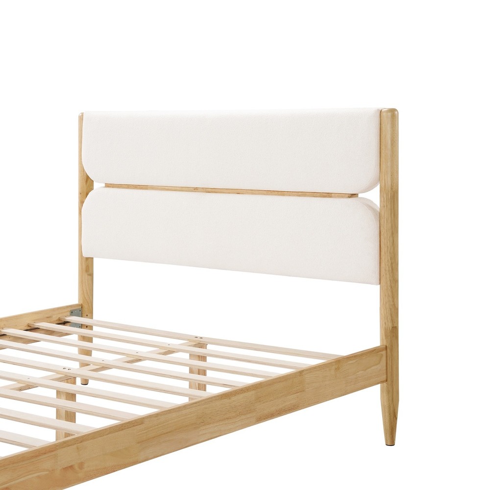 Queen/King Size Solid Wood Platform Bed Frame with Fleece Upholstered Headboard