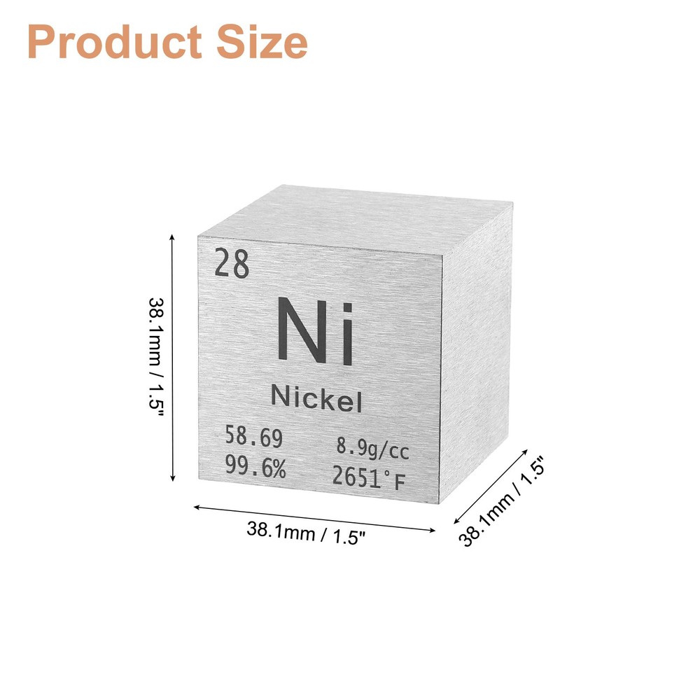Nickel Cube, 1.5" High Density Metal Element Cube for Education, Silver