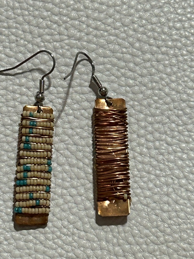 NWT Seed Bead Copper Tone Turquoise Dangle Earrings