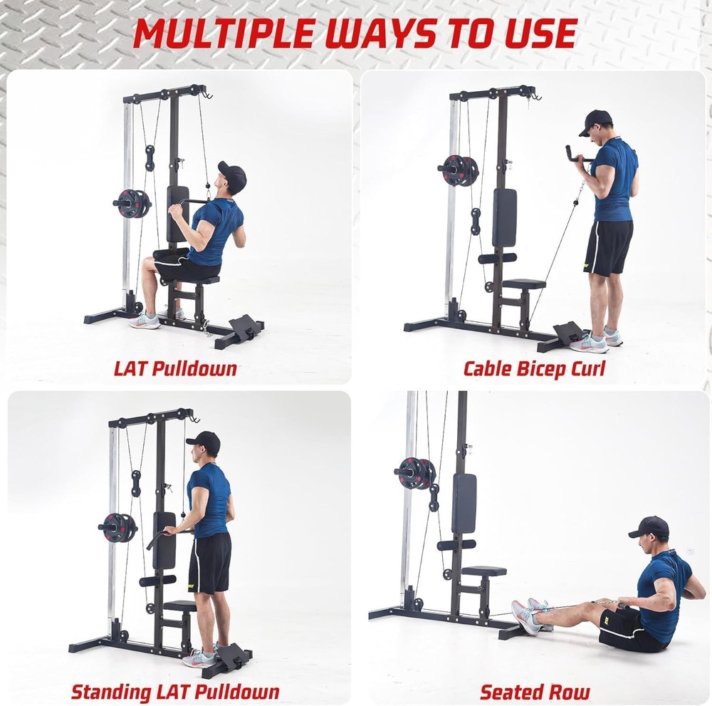 Lat Pull Down Machine System with Adjustable Seat & Knee Support 500LB Capacity