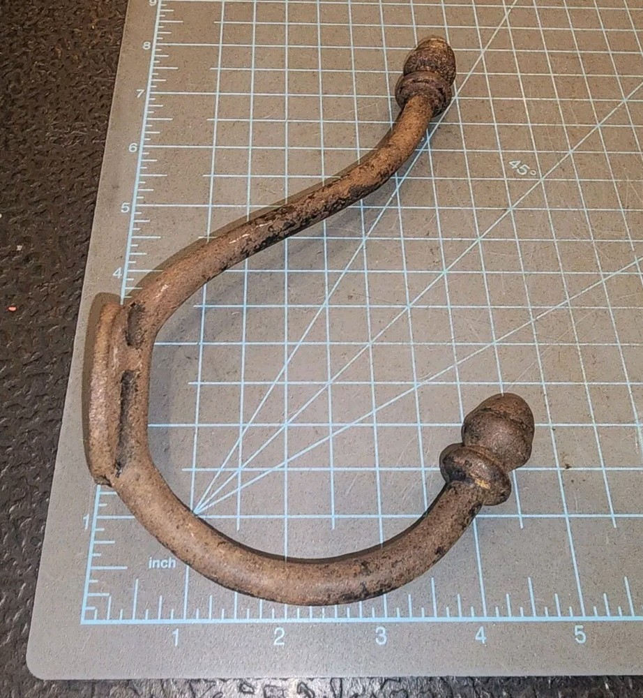 ANTIQUE LARGE DOUBLE COAT HAT HOOK CAST IRON WALL MOUNTED ACORN TIP - gwT4