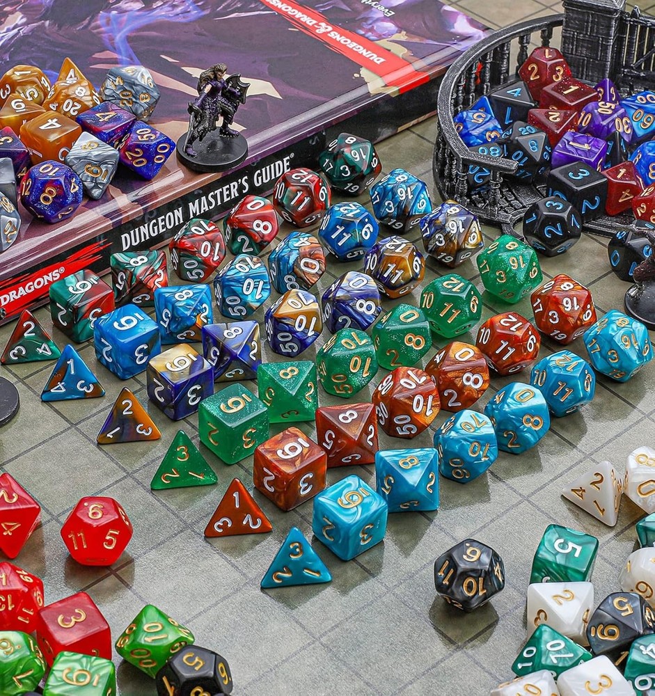 182pcs DND Dice Sets - 26 Colors with Large Drawstring Bag