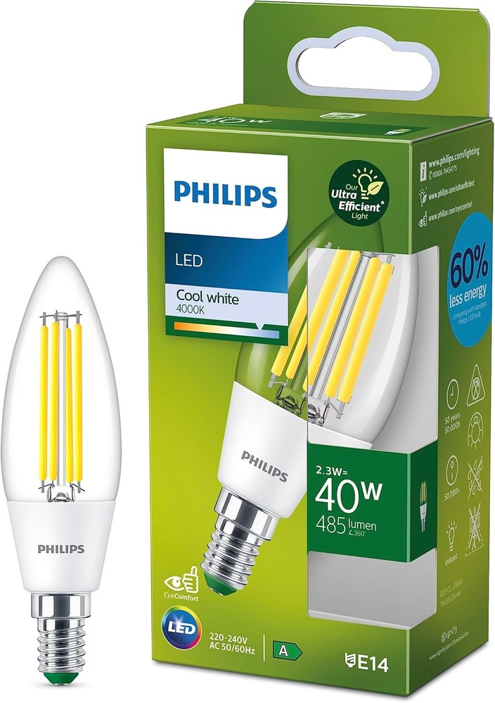 Philips Ultra Efficient - Ultra Energy Saving Lights, LED Light Source, 40W,