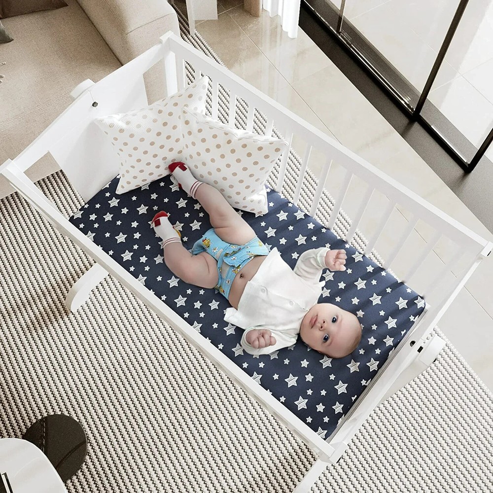 Bassinet Sheets Boys 4 Pack for Oval/Hourglass/Rectangular Mattress 32"×17" Navy