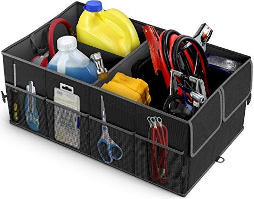 Foldable Car Trunk Organizer with Removable Divider 3-Compartment Black