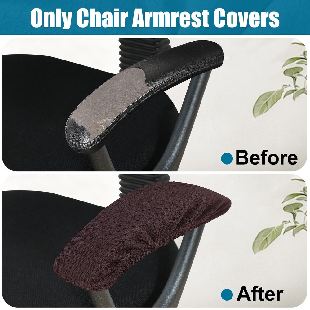 Smiry Stretch Jacquard Office Chair Armrest Covers 2PC Washable Chocolate