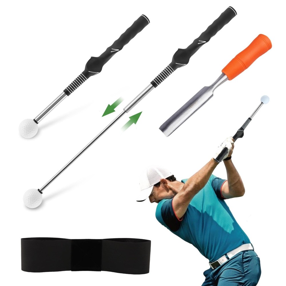 Retractable Golf Swing Trainer, Portable Golf Swing Training Aid for Left-Han...