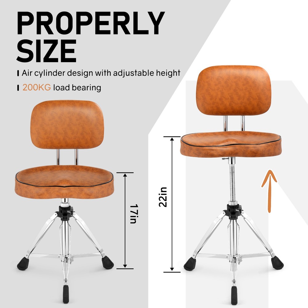 Drum Throne with Backrest, Height Adjustable Padded Seat Drum Stool