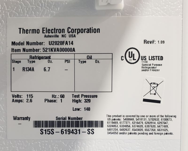 Thermo/VWR U2020FA14 -20 Flammable Storage Lab Freezer