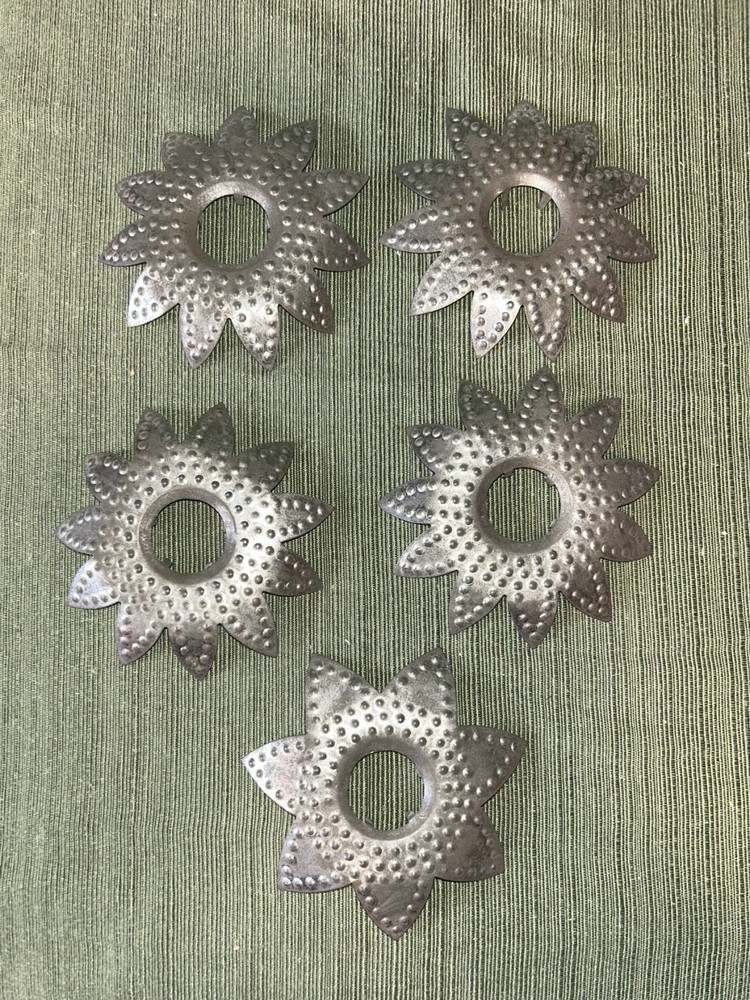 5 Vintage Christmas Silver Tin Flower Design String light Reflectors Covers