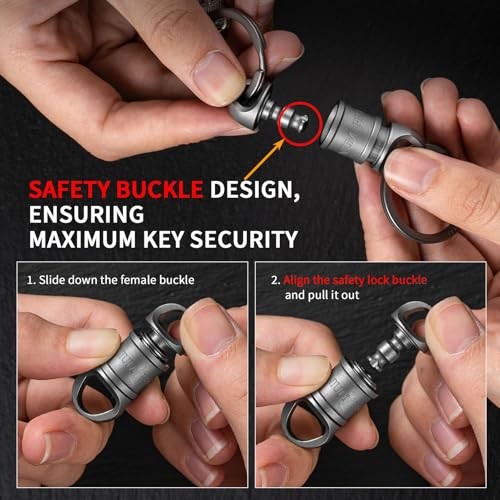 Quick Release Keychain with 2 Key Rings Titanium, Detachable Pull Apart Matte