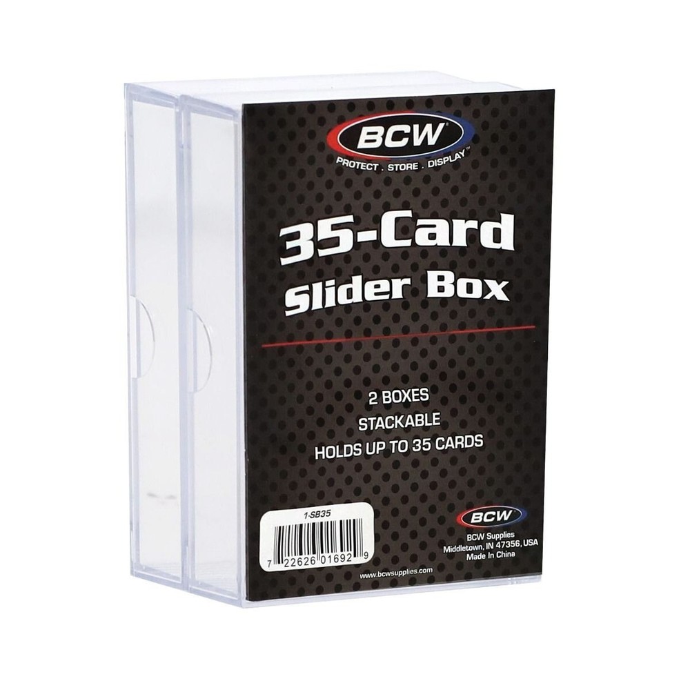 (2-Pack) BCW 35 Card Size Slider Box Stackable Plastic Trading Card Storage Case