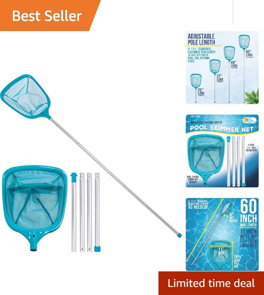 5ft Telescopic Leaf Skimmer Net with Aluminum Pole for Effortless Pool Cleaning