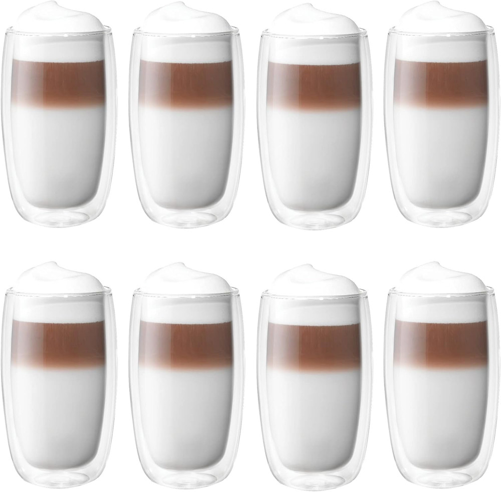 Sorrento 8-Pc Double-Wall Glass Latte Cup Set
