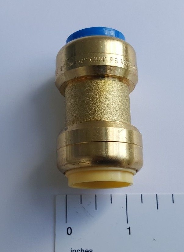 1) 3/4" X 3/4" PB (POLYBUTYLENE) CONVERSION PUSH FIT COUPLINGS
