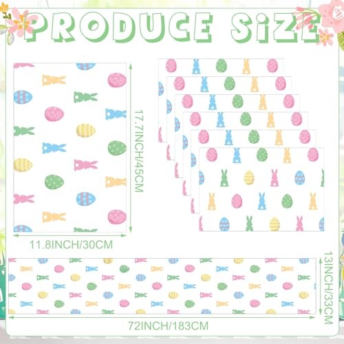 Mindsoft 7 Pcs Easter Buffalo Bunny Rabbit Table Runner and Placemat Bunny Egg