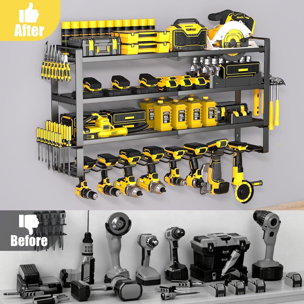 Power Tool Organizer Wall Mount, 4-Tier Heavy Duty Metal Tool Storage Rack