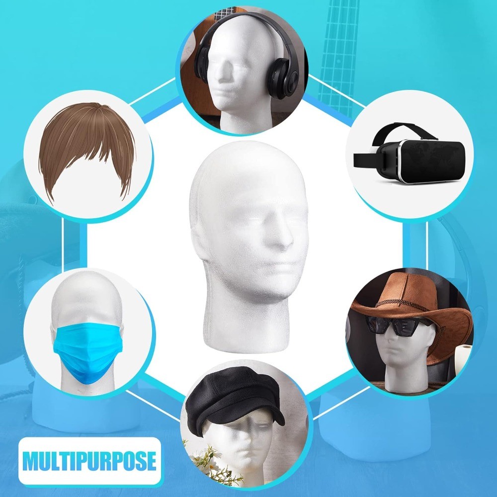 4PCS Foam Wig Head Mannequin Stand for Wig & Hat Display, White, 21"