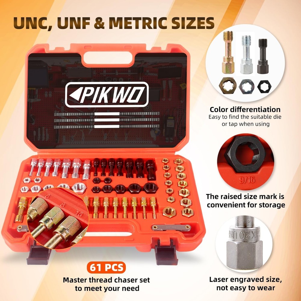 61Pcs Thread Chaser Repair Kit, Rethread Repair Tool, UNC UNF & Metric Thread...