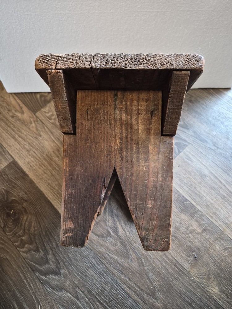 antique wood milking stool