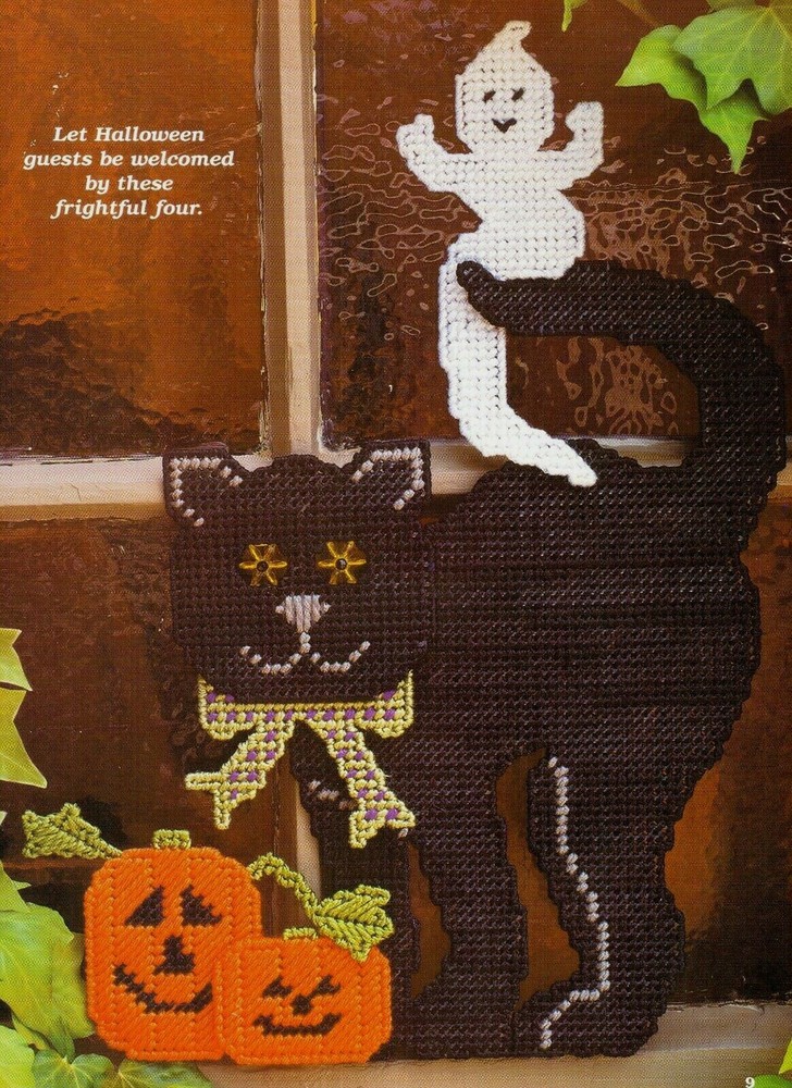 HALLOWEEN FRIENDS BLACK CAT & GHOST PLASTIC CANVAS PATTERN INSTRUCTIONS