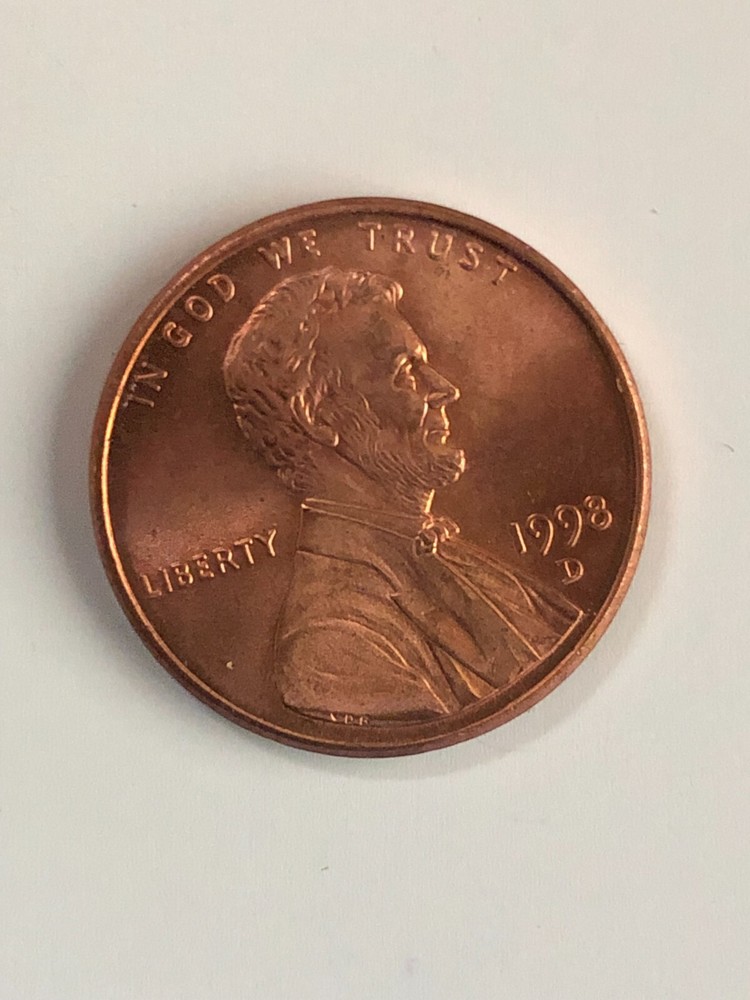 1998 D Lincoln shield one penny coin