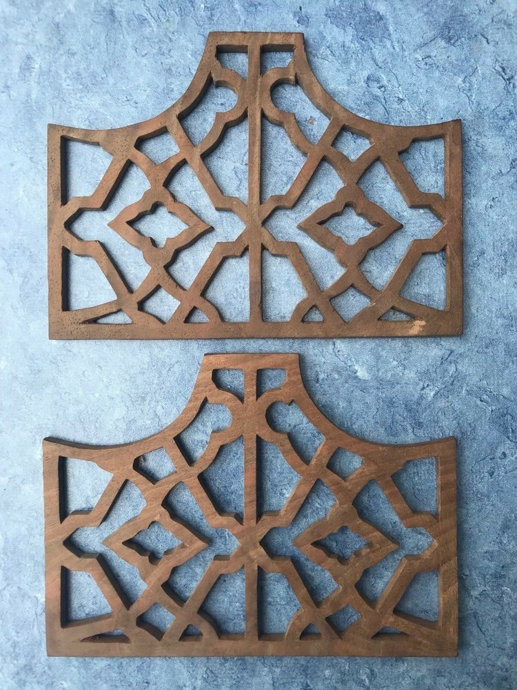 Pair of Hand-Cut Walnut Fretwork Pieces