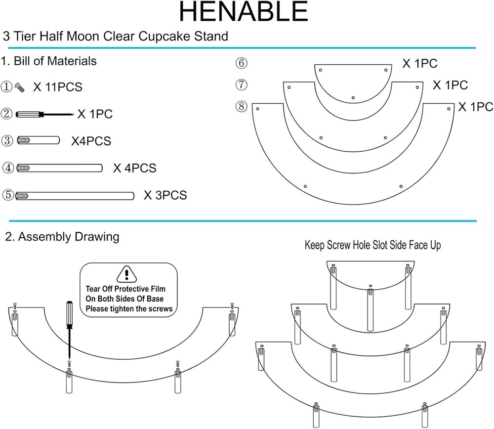 Acrylic Risers Display 3 Tier Clear Step Riser Stand Half Moon Cupcake Bx1