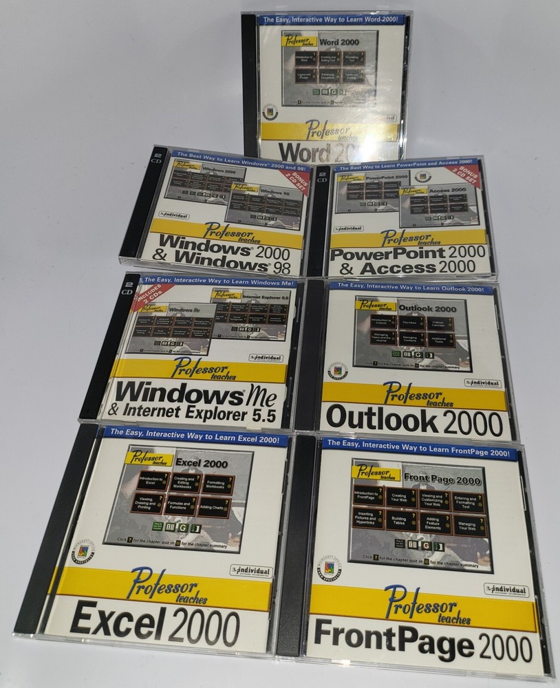 Professor Teaches Software Lot of 7 Networking, Windows 2000, Office CDs
