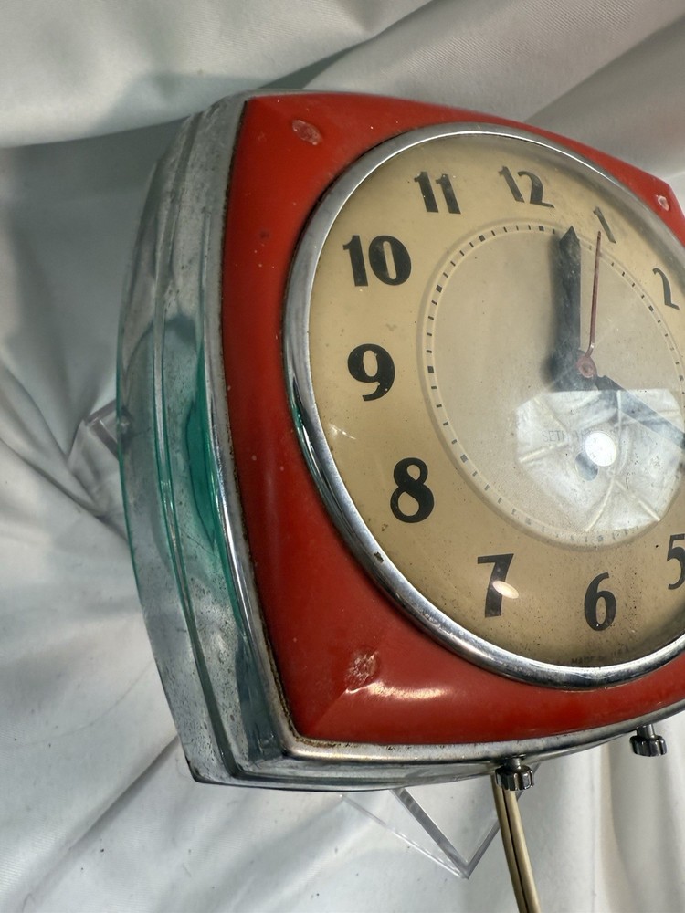 Vintage MCM Seth Thomas Electric Wall Clock Red Works
