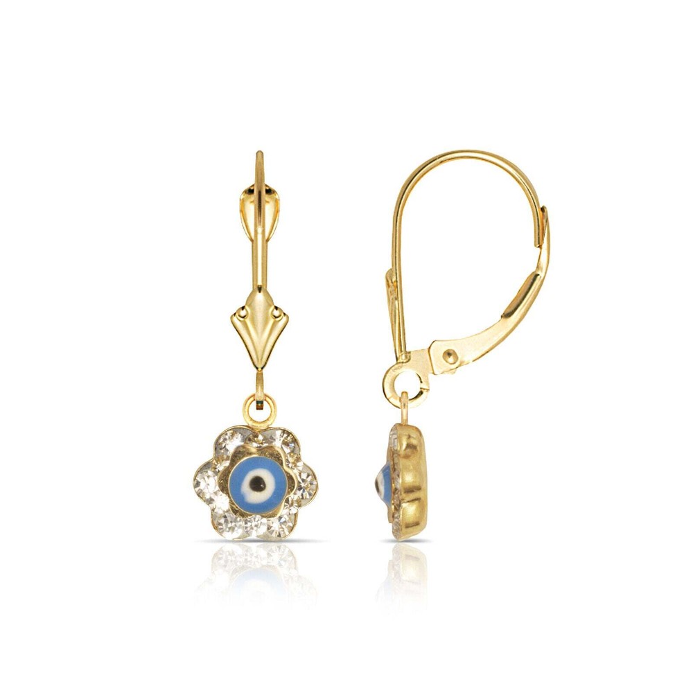 Dark Blue Evil Eye 14K Yellow/white Gold Dangle Earrings