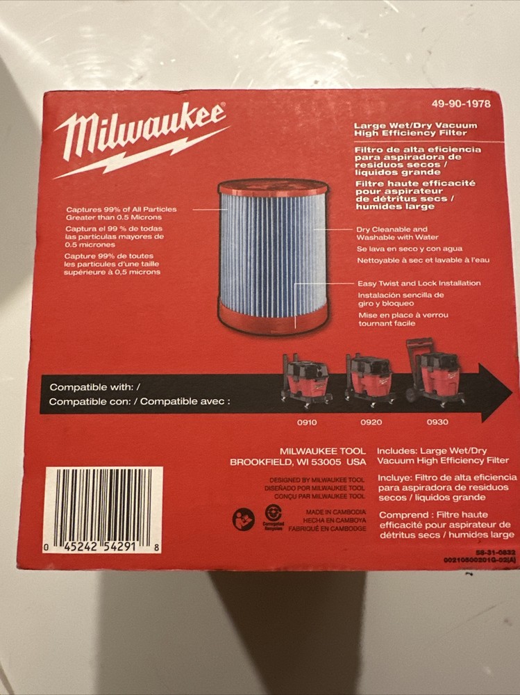 Milwaukee 49-90-1978 Large Wet/Dry Vacuum High Efficiency Filter