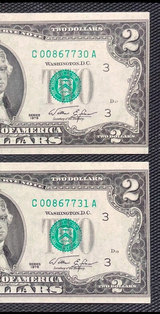 1976 $2 - Consecutive Cutting Errors - Uncirculated!