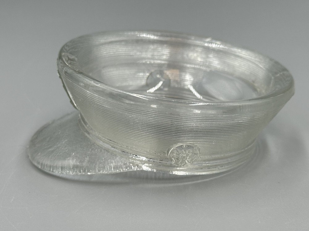 1942 MILITARY HAT Cap GLASS CANDY CONTAINER Vintage E&A 131