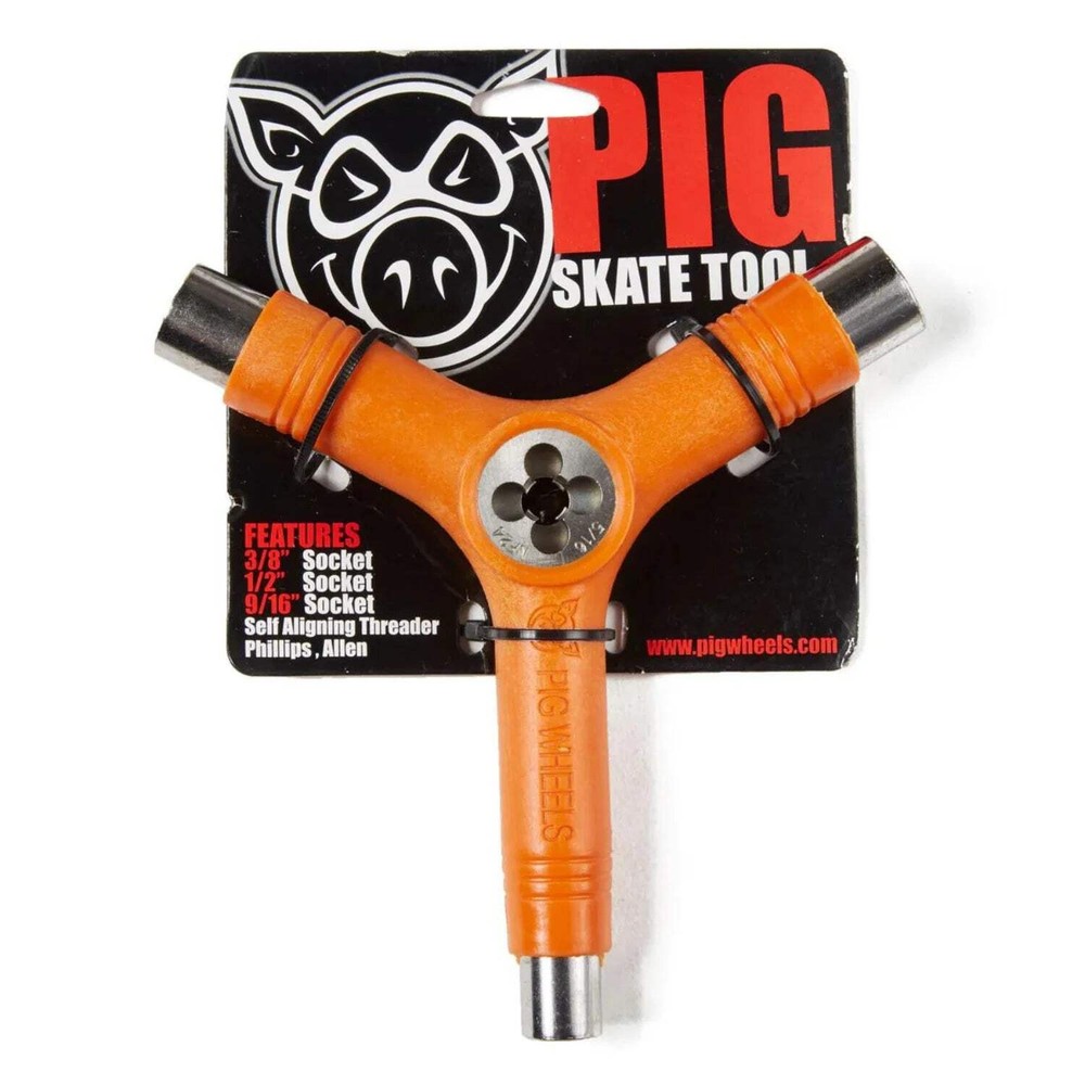 Pig Skateboard Tool Tri Socket Threader Neon Orange